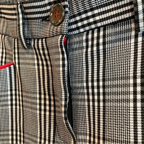 PINK TARTAN Sz 6 Black White Plaid Red Trim Slits at Hem Made in Canada Trousers - Picture 4 of 12